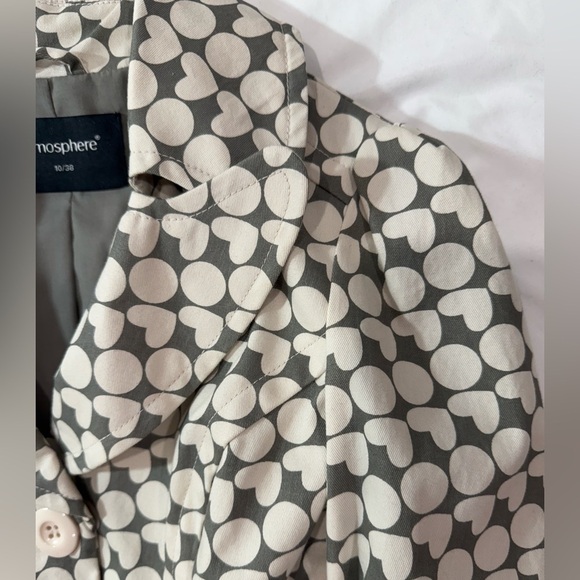 Atmosphere Trench Coat Polka Dot Heart Print Belted Jacket Gray Cream US Size 6 - Picture 13 of 14